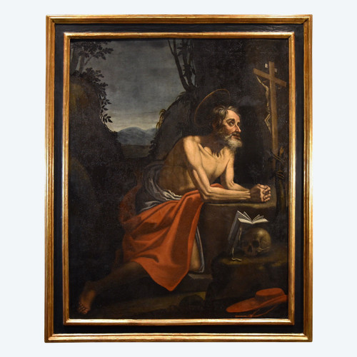 Saint Jerome Penitent In The Cave, Hendrick De Somer (lokeren 1602 - Naples 1655)