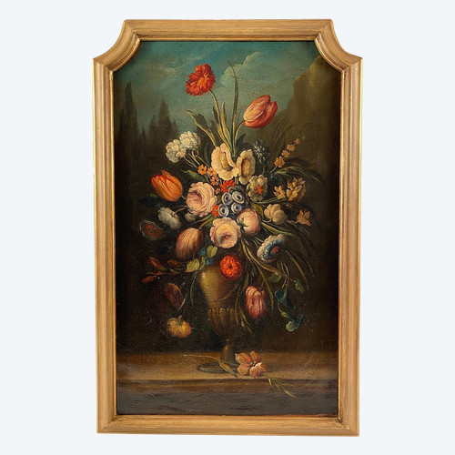 Still life with a bouquet of flowers. 20th century Italian school in the taste of the 17th century, oil on canvas.