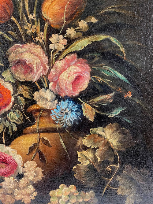 Stillleben mit Blumen und Früchten, italienische Schule des 20. Jahrhunderts im Geiste des 17.