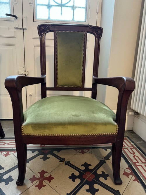 Pair of Art Nouveau mahogany armchairs