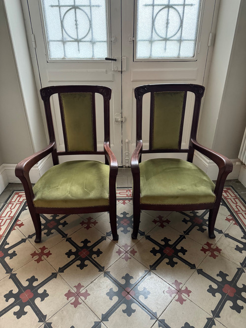 Pair of Art Nouveau mahogany armchairs