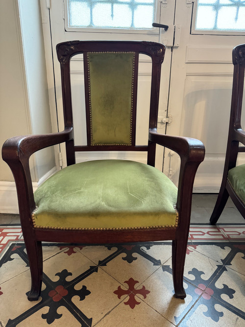 Pair of Art Nouveau mahogany armchairs