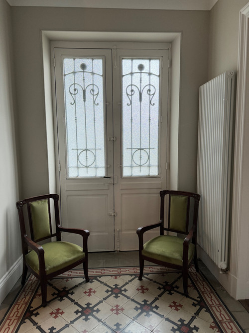 Pair of Art Nouveau mahogany armchairs