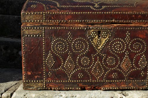 Studded leather travel case, 18th century