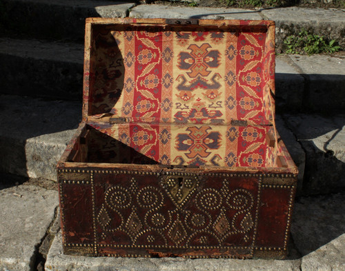 Studded leather travel case, 18th century