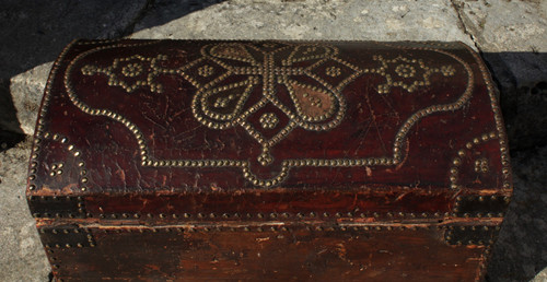 Studded leather travel case, 18th century