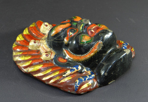 Tibet, First Half 20th Century, Polychrome Boiled Cardboard Mask Depicting Mahakala.