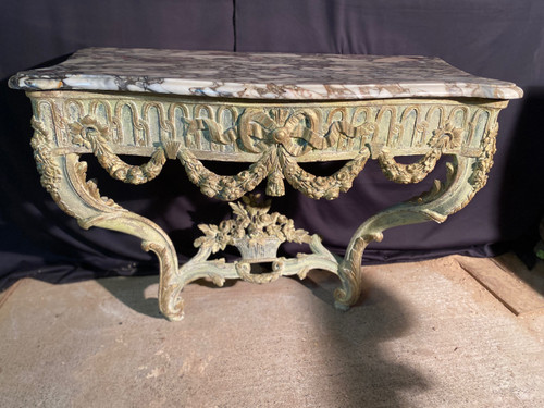 18th century Louis XV transitional console with original marble