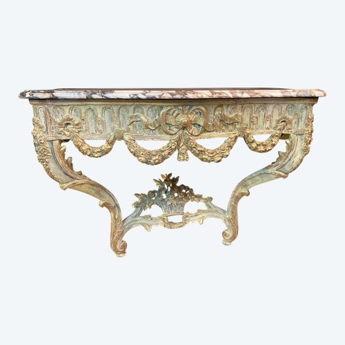 18th century Louis XV transitional console with original marble