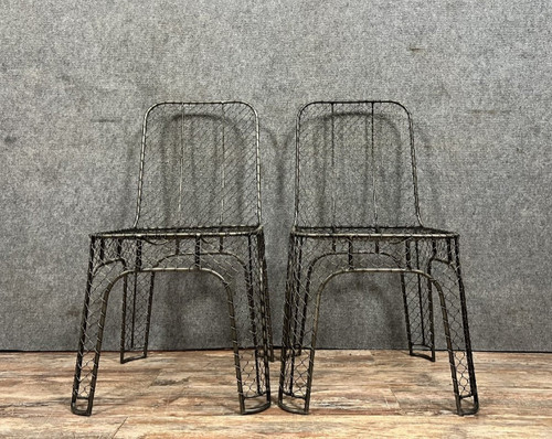 pair of industrial design chairs in wrought iron circa 1980