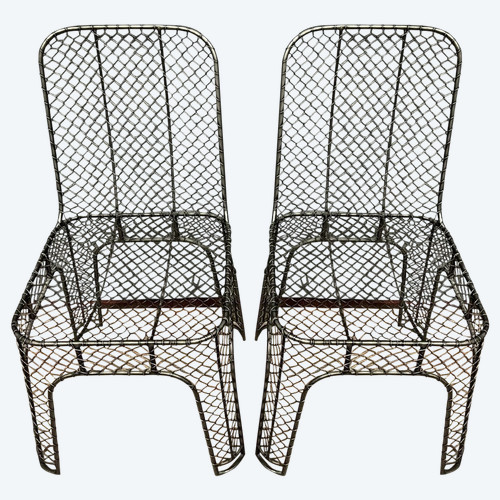 pair of industrial design chairs in wrought iron circa 1980