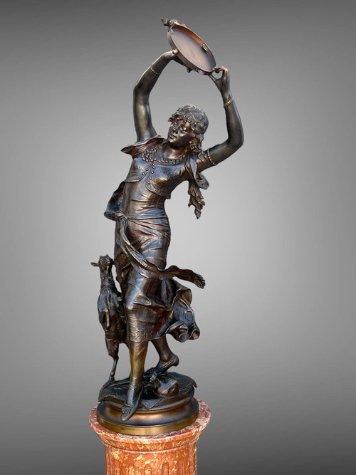 BRONZE "AUGUSTE MOREAU 1834" DANSEUSE ORIENTALE DE 97 CM DE HAUT SOCLE TOURNANT