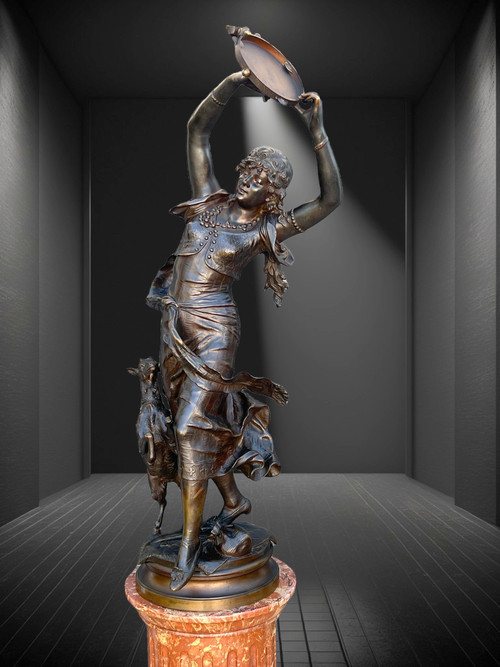 BRONZE "AUGUSTE MOREAU 1834" DANSEUSE ORIENTALE DE 97 CM DE HAUT SOCLE TOURNANT