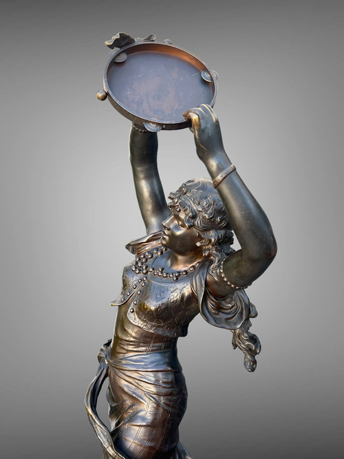 BRONZE "AUGUSTE MOREAU 1834" DANSEUSE ORIENTALE DE 97 CM DE HAUT SOCLE TOURNANT