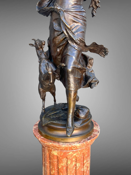 BRONZE "AUGUSTE MOREAU 1834" DANSEUSE ORIENTALE DE 97 CM DE HAUT SOCLE TOURNANT