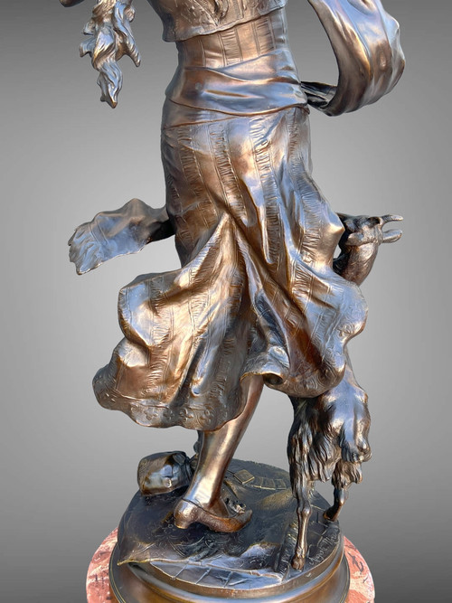 BRONZE "AUGUSTE MOREAU 1834" DANSEUSE ORIENTALE DE 97 CM DE HAUT SOCLE TOURNANT