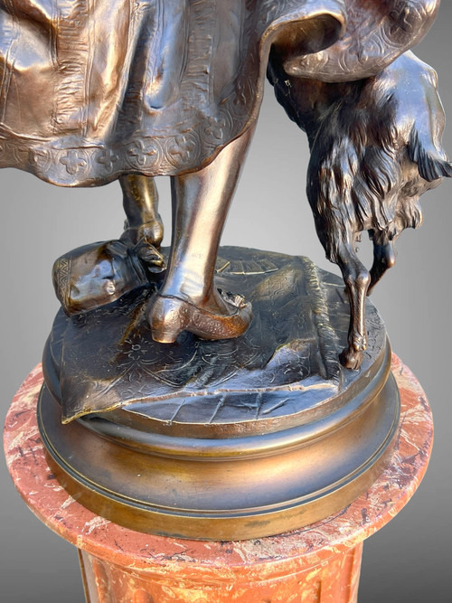 BRONZE "AUGUSTE MOREAU 1834" DANSEUSE ORIENTALE DE 97 CM DE HAUT SOCLE TOURNANT