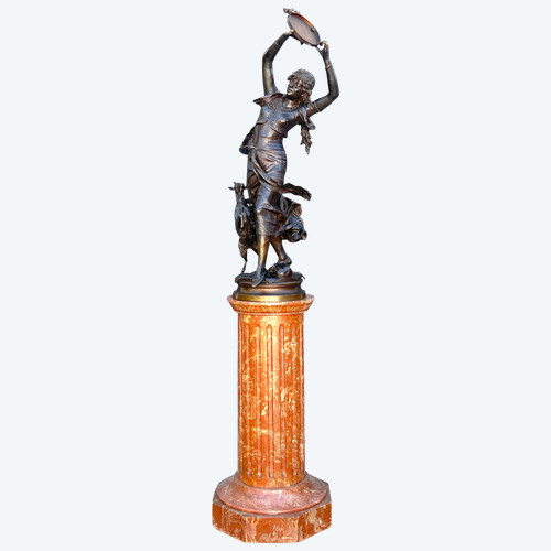 BRONZE "AUGUSTE MOREAU 1834" DANSEUSE ORIENTALE DE 97 CM DE HAUT SOCLE TOURNANT