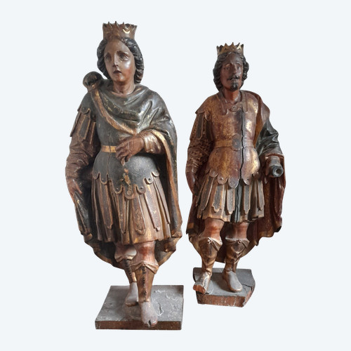 Paire de statues en bois sculptées  polychrome  fin XVIIIe  siecle