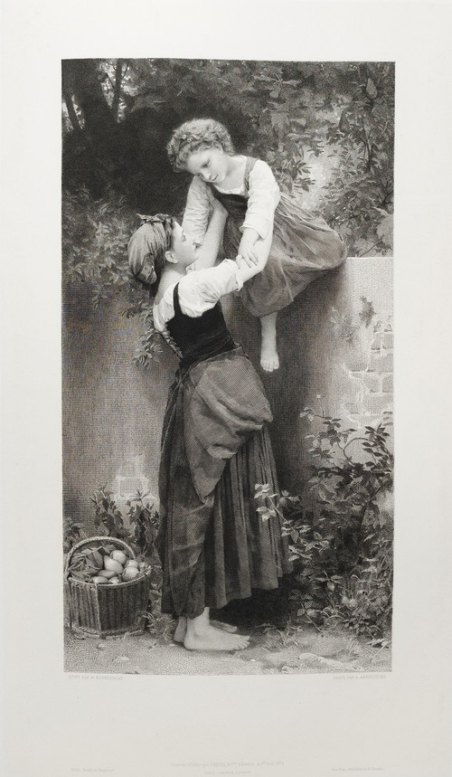 Engraving After William Bouguereau The Little Maraudeurs Etching 19th C Old Print