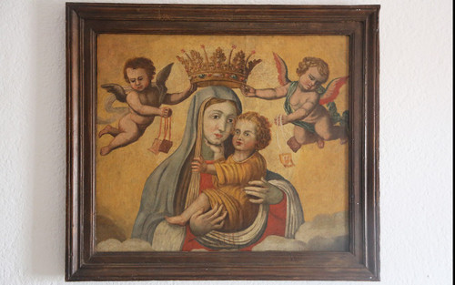 Virgin and Child crowned, XVIth century Painting on canvas