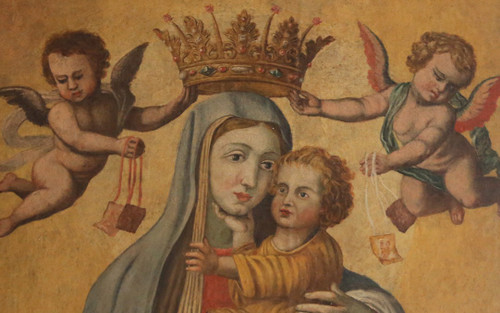 Virgin and Child crowned, XVIth century Painting on canvas