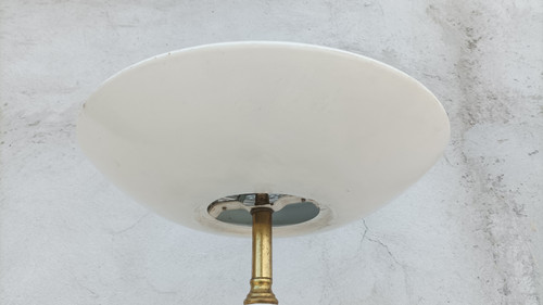 Lampada da terra alogena degli anni '60 in ceramica marmo e ottone