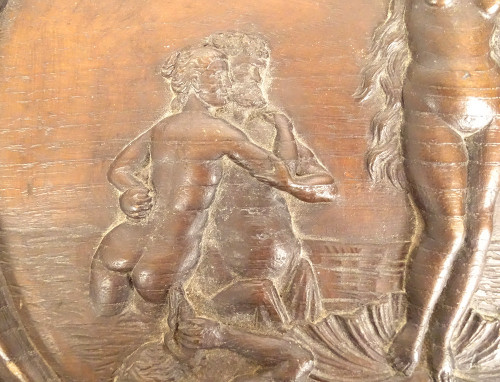 Coppia di Pannelli in Legno Intagliato Toilette Nascita Venere De Vinci Servet XX