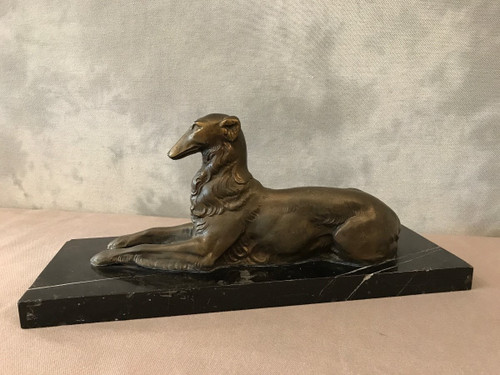 Greyhound dog in spelter on black marble base circa 1900