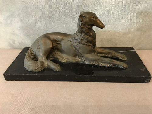 Greyhound dog in spelter on black marble base circa 1900