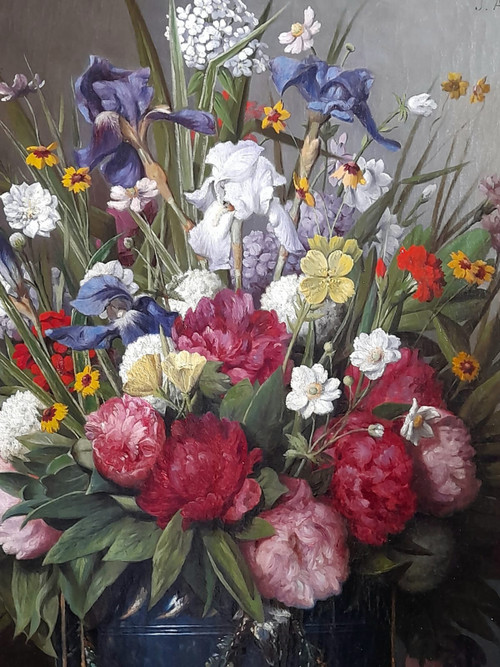 Flowers large painting by Joseph Amouroux dated 1879