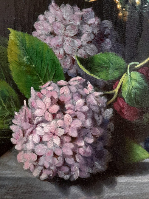 Flowers large painting by Joseph Amouroux dated 1879