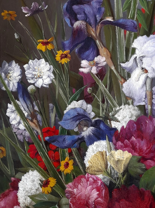 Flowers large painting by Joseph Amouroux dated 1879