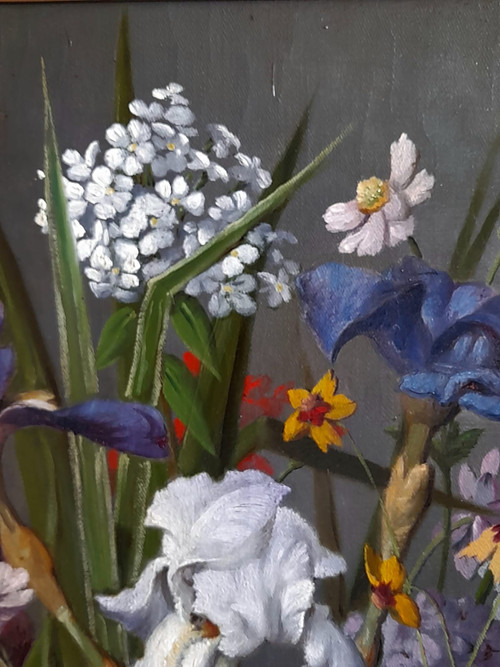 Flowers large painting by Joseph Amouroux dated 1879