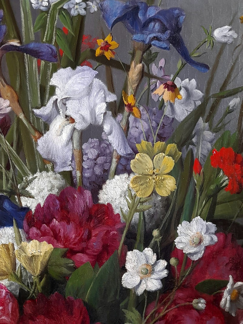 Flowers large painting by Joseph Amouroux dated 1879