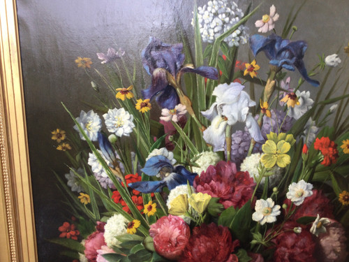 Flowers large painting by Joseph Amouroux dated 1879