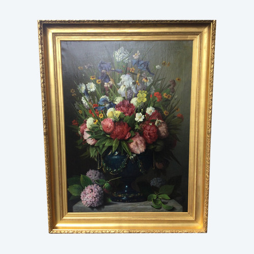 Flowers large painting by Joseph Amouroux dated 1879