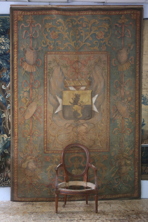 Bedeutende bemalte Leinwand mit Wappen, Italien, 18. Jahrhundert