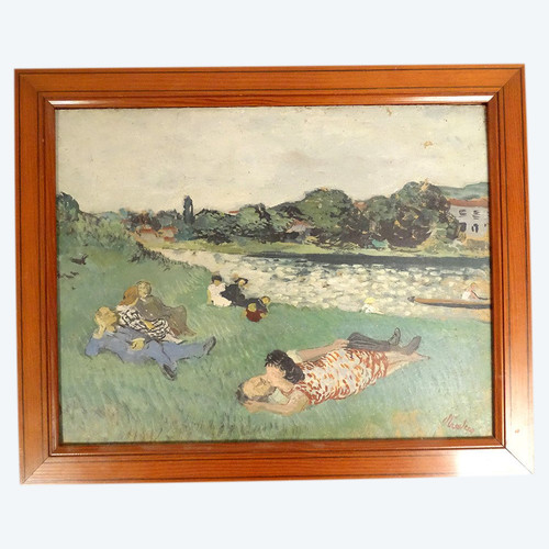 HSC Painting Paul Strecker Landscape Countryside Characters Lying Lawn 20th