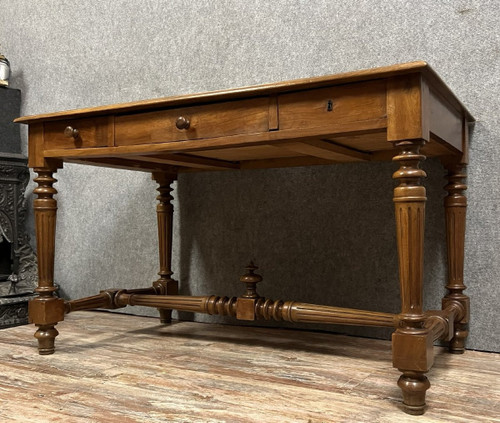 Louis XVI style center flat desk in solid walnut circa 1850