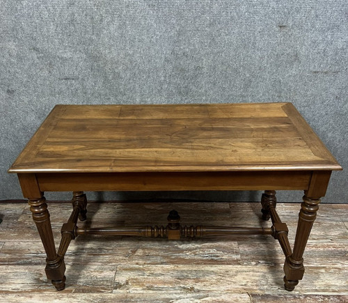 Louis XVI style center flat desk in solid walnut circa 1850