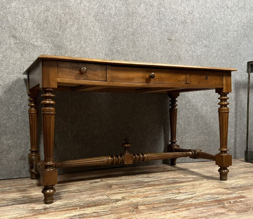 Louis XVI style center flat desk in solid walnut circa 1850