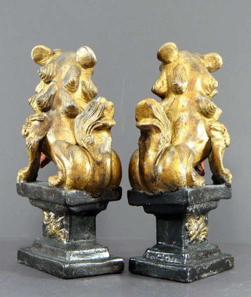 China, First Half of the 20th Century, Pair Of Polychrome Temple Guardian Lions.