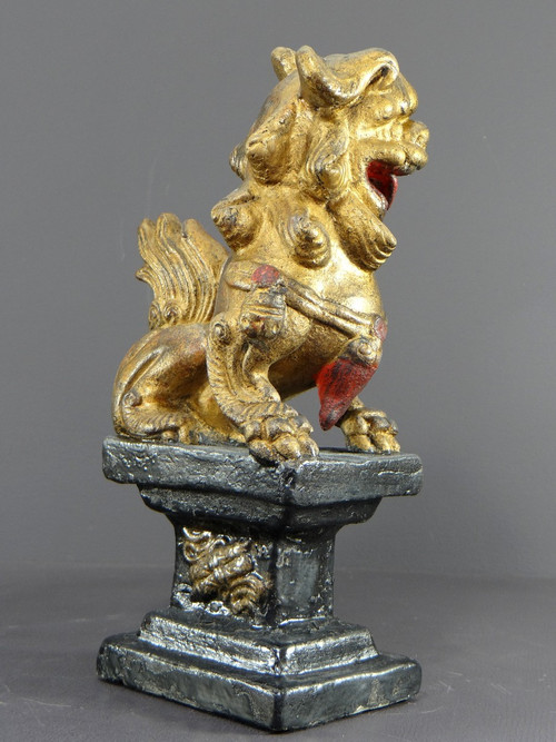 China, First Half of the 20th Century, Pair Of Polychrome Temple Guardian Lions.