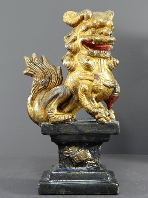 China, First Half of the 20th Century, Pair Of Polychrome Temple Guardian Lions.