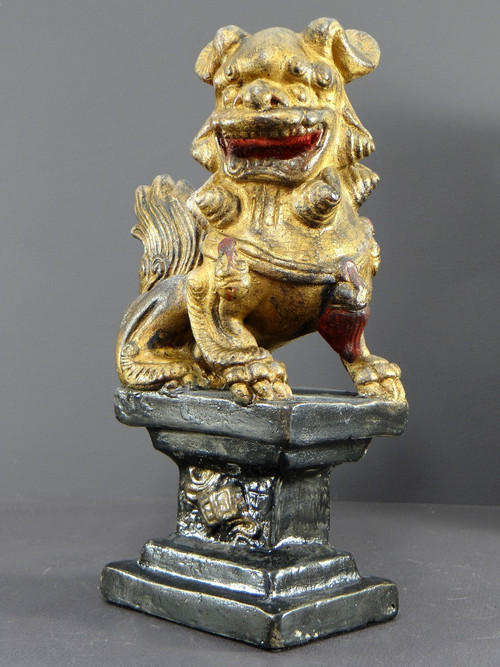 China, First Half of the 20th Century, Pair Of Polychrome Temple Guardian Lions.