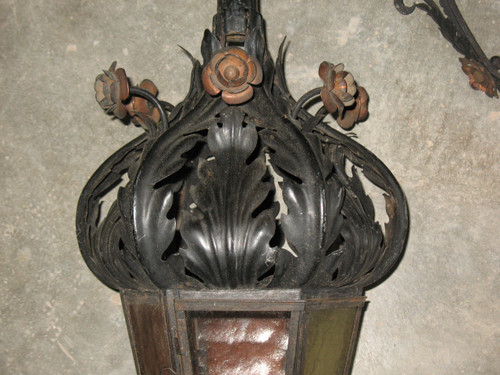 Wrought iron lantern complete with its postern, late 19th century