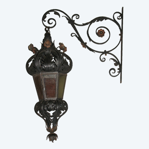 Wrought iron lantern complete with its postern, late 19th century