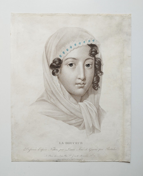 Etching The Sweetness Engraving After Lemire Empire Period Portrait Of  A Lady 19th C