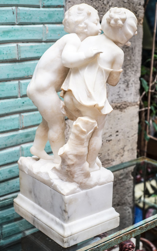 COUPLE CHILDREN alabaster marble